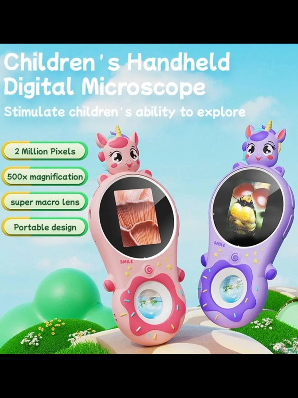 Kids Unicorn Handheld Digital Microscope - Purple